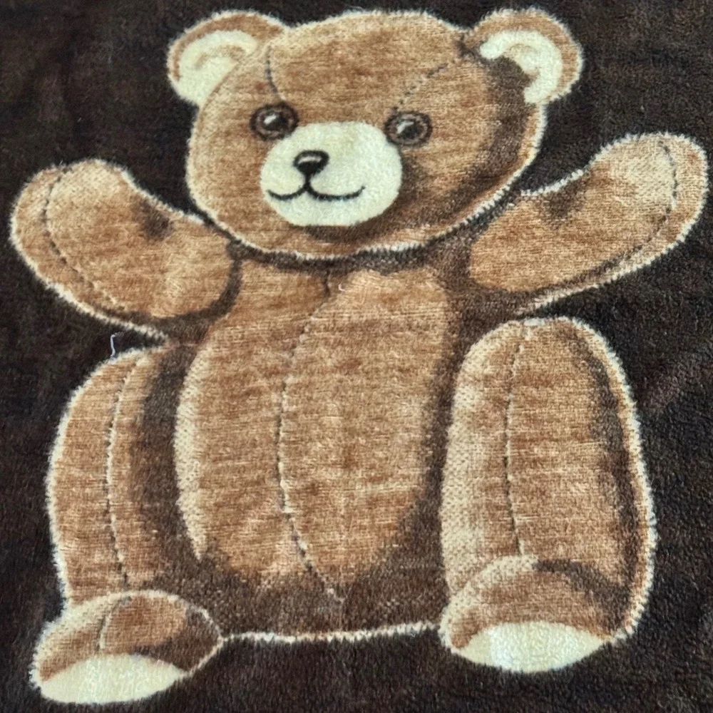 Vintage Biederlack Teddy Bear‎ Throw Blanket Brown Cream 56x74 Made in USA Plush